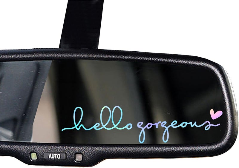 OFlyDesigns 2 x Hello Gorgeous Rearview Vinyl Decal Sticker, Hello Gorgeous Decal, Water Bottle Sticker, Self-Care Stickers, Car Windshield, Rear View Mirror, Mirror, Laptop Affirmation Sticker - Image 1